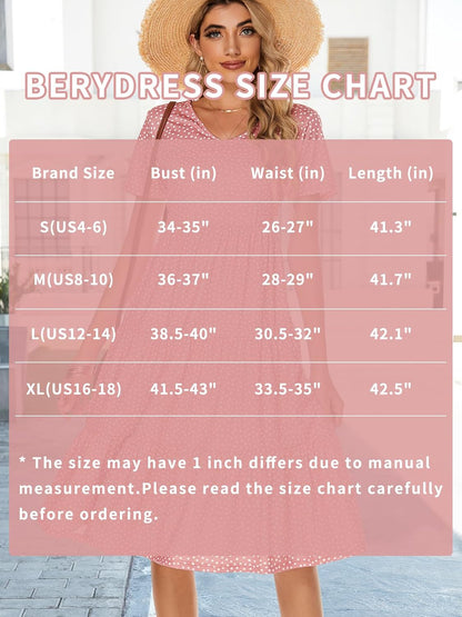 Women'S Casual Summer Tiered Midi Dress Short Sleeve V-Neck Loose Cotton Ruffle Babydoll Dress Boho Sundress